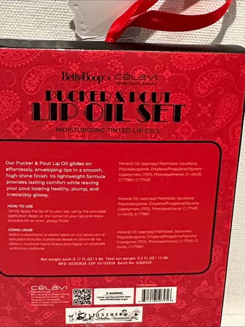 Betty Boop x Celavi Pucker & Pout Lip Oil Set of (3) Moisturizing Lip Oil.